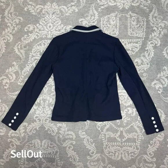 Tommy Hilfiger Women's Navy Blazer M White Trim Business Jacket - Picture 2 of 7